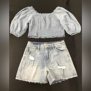 Girl’s Zara And Art Class Outfit Set Top And Jeans Shorts Size 13-14 Years- K704